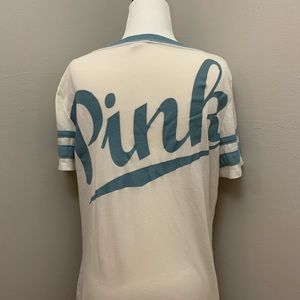 PINK | Blue and White Baseball Tee